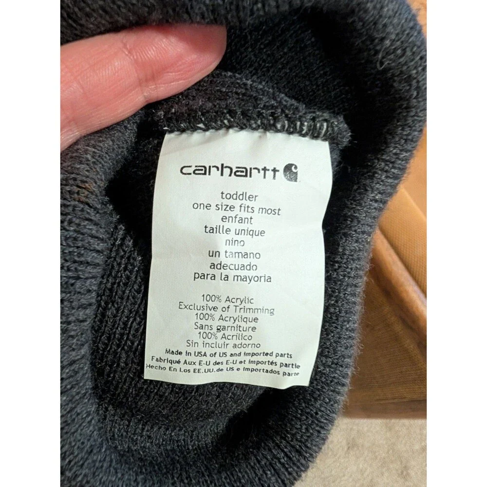 Carhartt Hat Beanie Infant Toddler Gray Knit Cuffed Logo Patch Winter Warm Kids